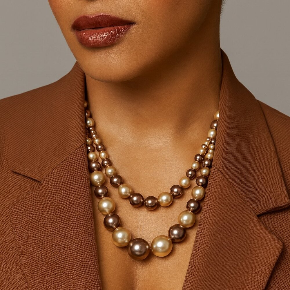Vintage  Signed RMN Two-Layer‎ Faux Pearl Necklace